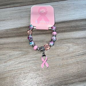 Pink And White Floral Breast Cancer Awareness Stretch Bracelet